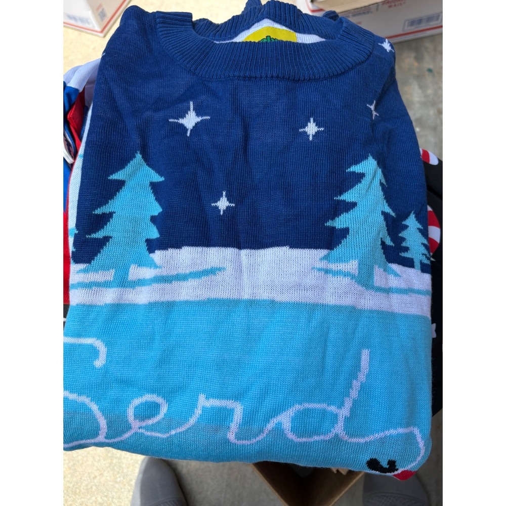Tipsy Elves Mens Send Nudes Christmas‎ Sweater Blue Holiday Knit XXL
